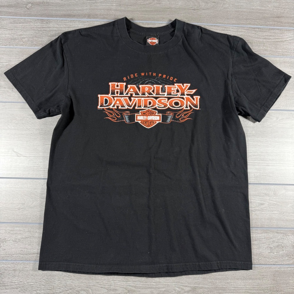 Harley-Davidson T-Shirt XL Black 2010 Boston MA Ride With Pride Graphic Tee